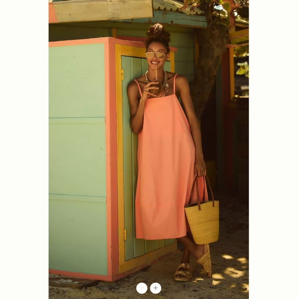 Anthropologie Self Contrast Bare Sleeveless Barrel Midi Dress